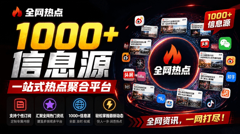全网热点：1000多个信息源实时盯着，热门资讯自动分类，想看啥自己订阅就行-玉豆分享
